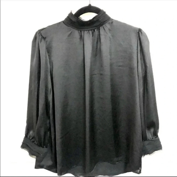 Zara Raw Edge High Neck Black Satin Blouse Size Small - Picture 1 of 7